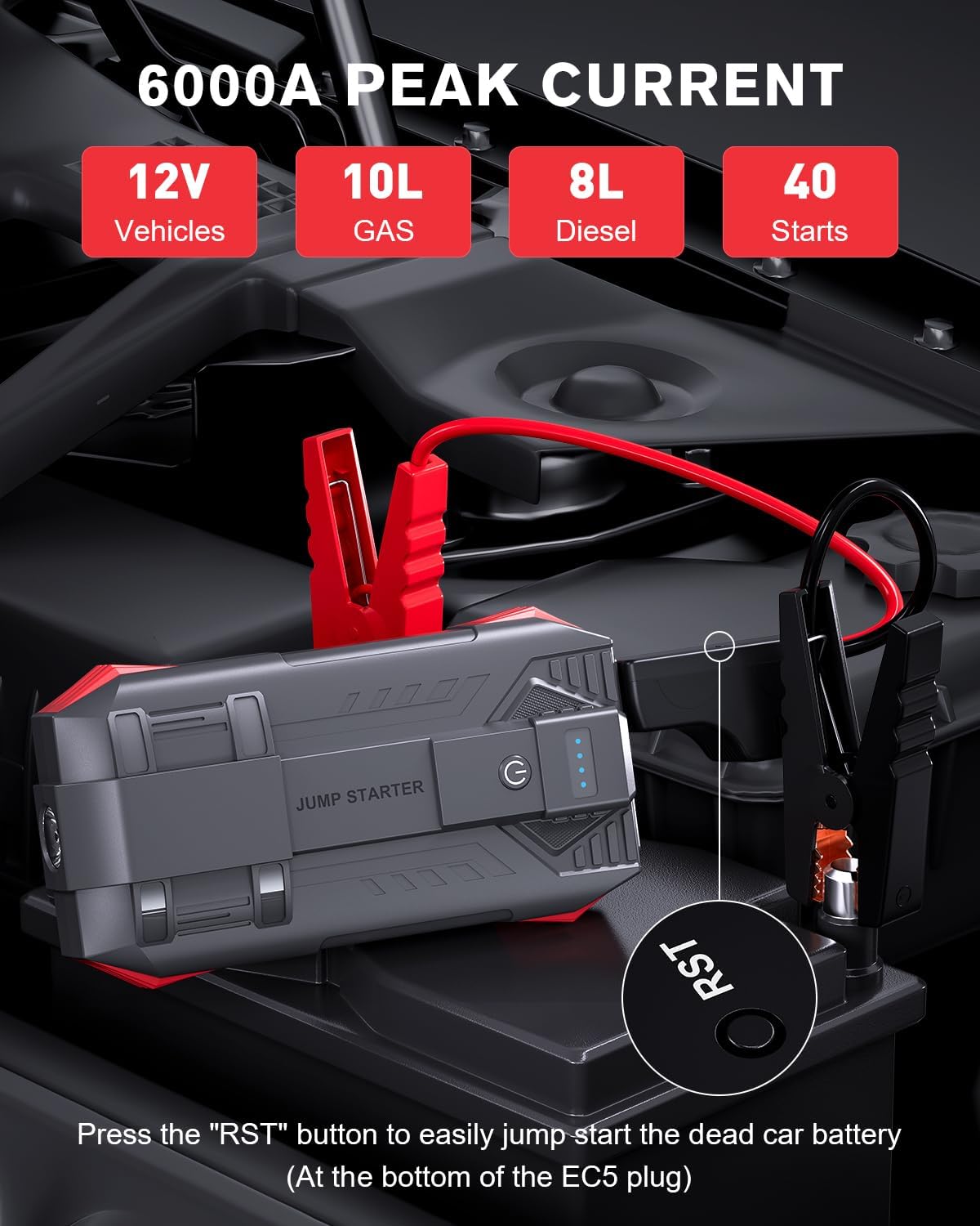 Detalle 2 de Povasee 6000A UltraSafe Starthilfe Powerbank für Pkw