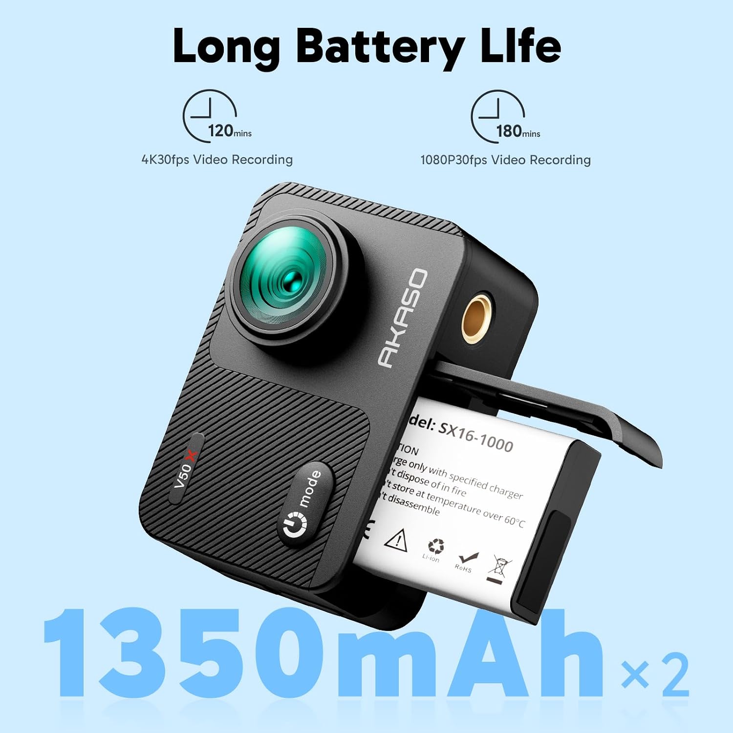 Thumbnail 6 de AKASO V50 X Action Camera with Native 4K, Wi‑Fi and 40m Waterproof Case