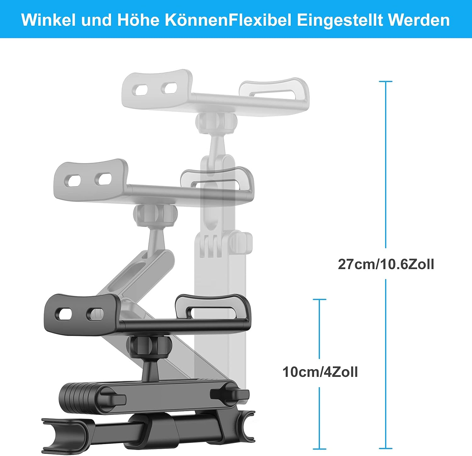 Detalle de Shawe Verstellbare Tablet-Halterung Auto – Universal KFZ-Kopfstützenhalterung für 4,7–10,5 Zoll Tablets und Smartphones