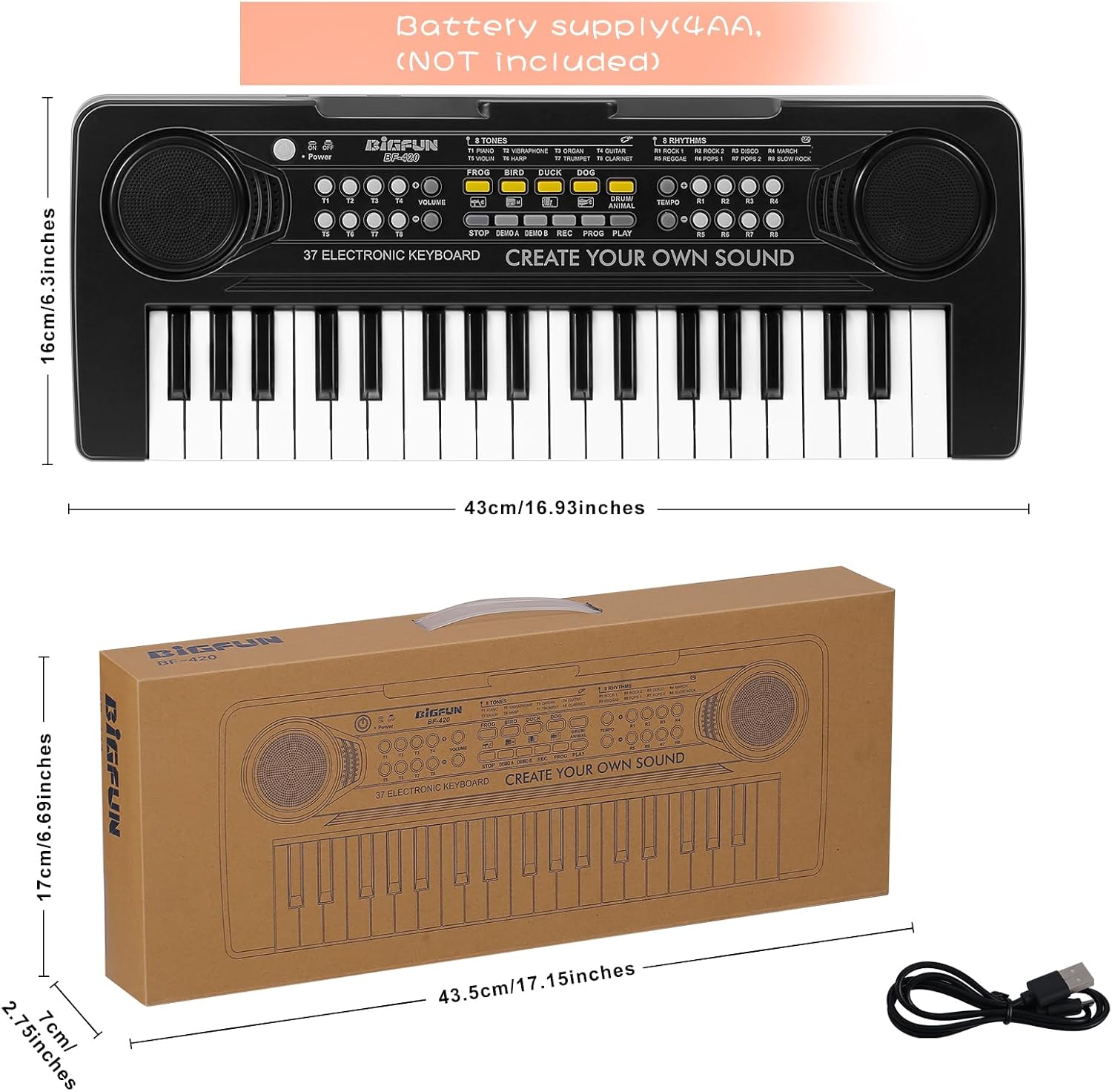 Detalle 2 de Raimy 37 Keys Kids Keyboard Piano (Portable Electronic) for Ages 3+ — Black