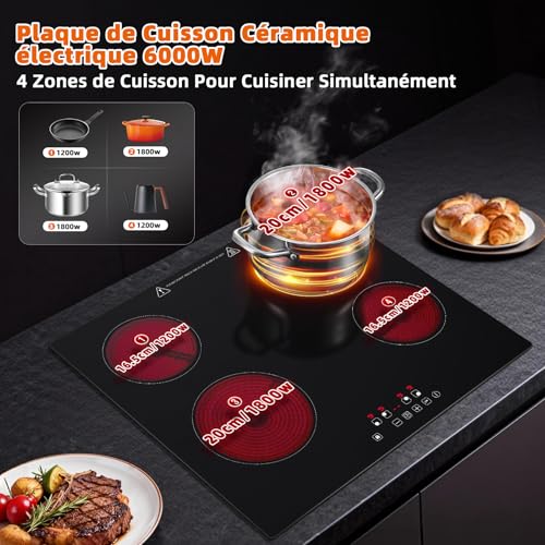 Thumbnail 3 de KICHPOWER Plaque Vitrocéramique 4 Feux encastrable 60 cm — commande tactile et sécurité renforcée