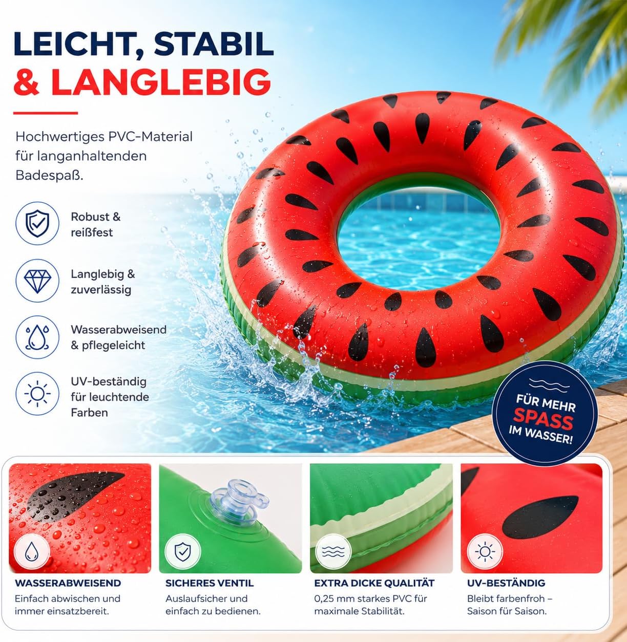 Detalle de Aufblasbarer Schwimmring im Melonen-Design, Ø 120 cm – für Erwachsene & Kinder