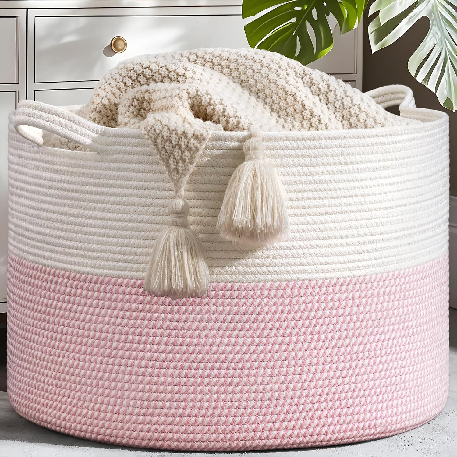 Detalle 1 de INDRESSME woven-xlarge pinkINDRESSME XXLarge Woven Rope Basket, 90L
