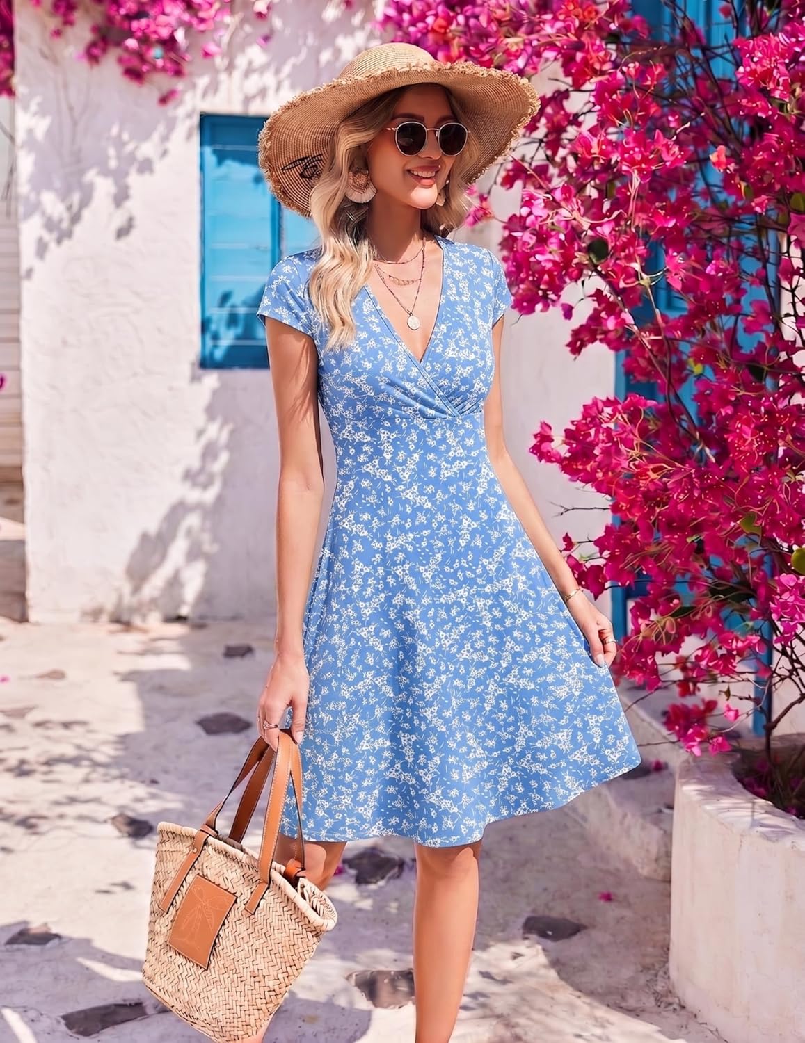 Thumbnail 2 de Robe trapèze Zeagoo femme – Col en V, longueur genou, jersey extensible