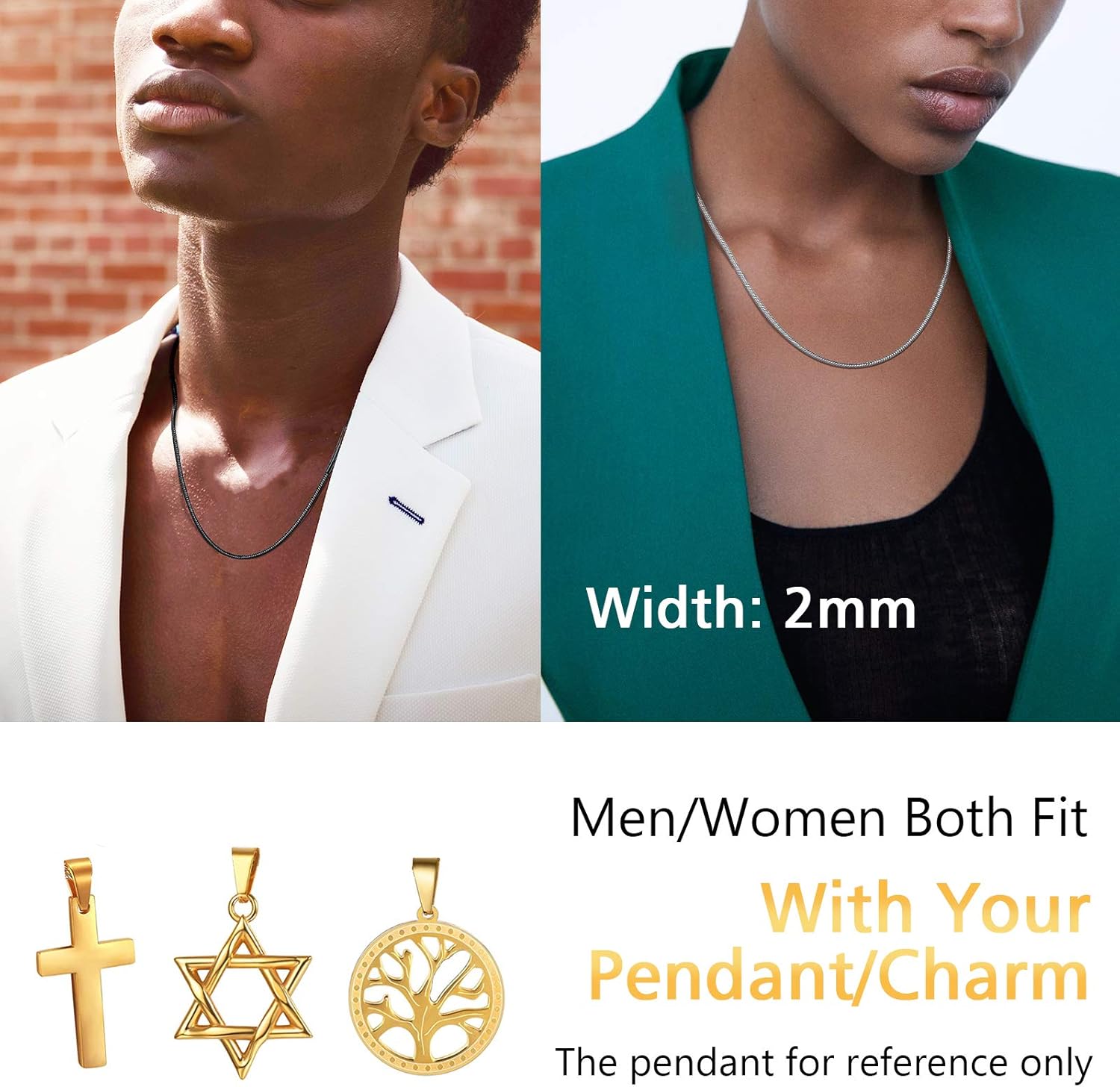 Thumbnail 1 de PROSTEEL Collier Chaîne Serpent Acier Inoxydable 2 mm – Longueurs 41–76 cm pour Homme et Femme