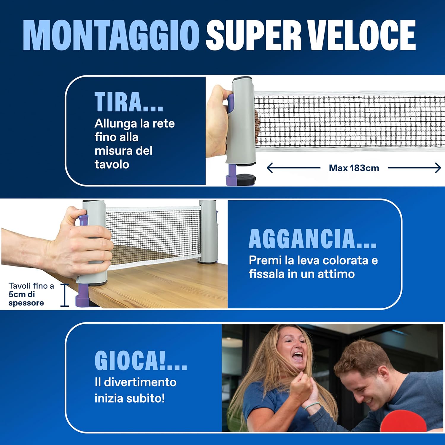 Thumbnail 4 de PRO-SPIN Set da Tavolo Portatile per Ping Pong 183 cm