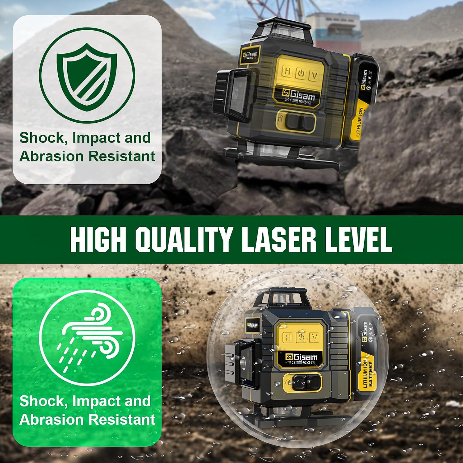 Thumbnail 3 de Kreuzlinienlaser mit Stativ Gisam 360 – 4D-Laser mit 16 Linien, 2× 4800-mAh Li-Ionen-Akkus (Typ C)