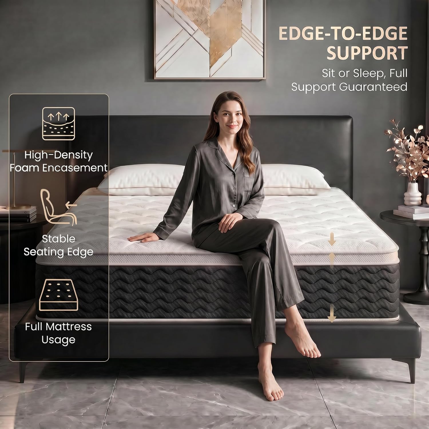 Detalle 1 de Vraolia 12-Inch Queen Hybrid Mattress, Gel Memory Foam and Pocket Springs