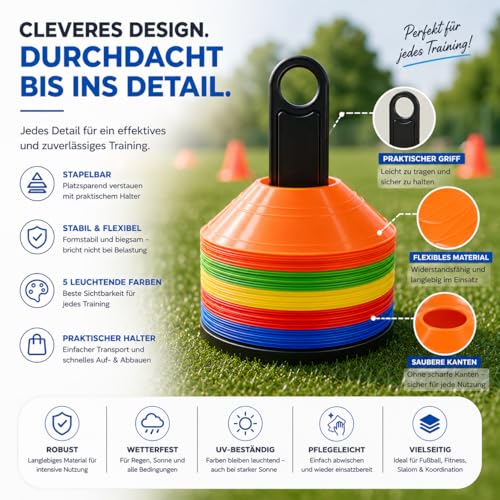 Detalle de OUTDOORN 20 cônes de marquage colorés pour entraînement football et slalom
