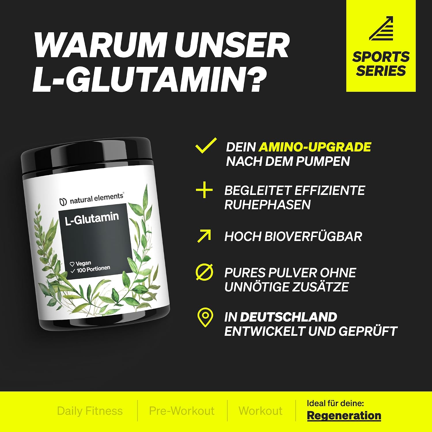 Detalle de natural elements L-Glutamin Pulver – 500 g – hochdosiert