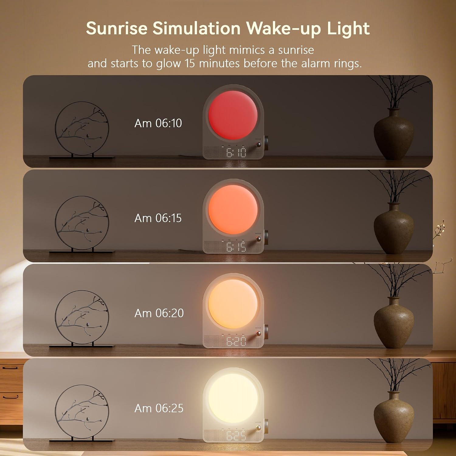 Detalle 2 de blonbar Sunrise Alarm Clock Wake-up Light Touch Lamp with Aurora Borealis & 10 Sounds (Grey)