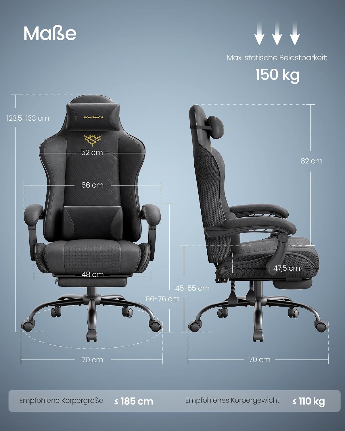 Detalle de Gaming Bürostuhl SONGMICS OBG079B01 für Sitzkomfort