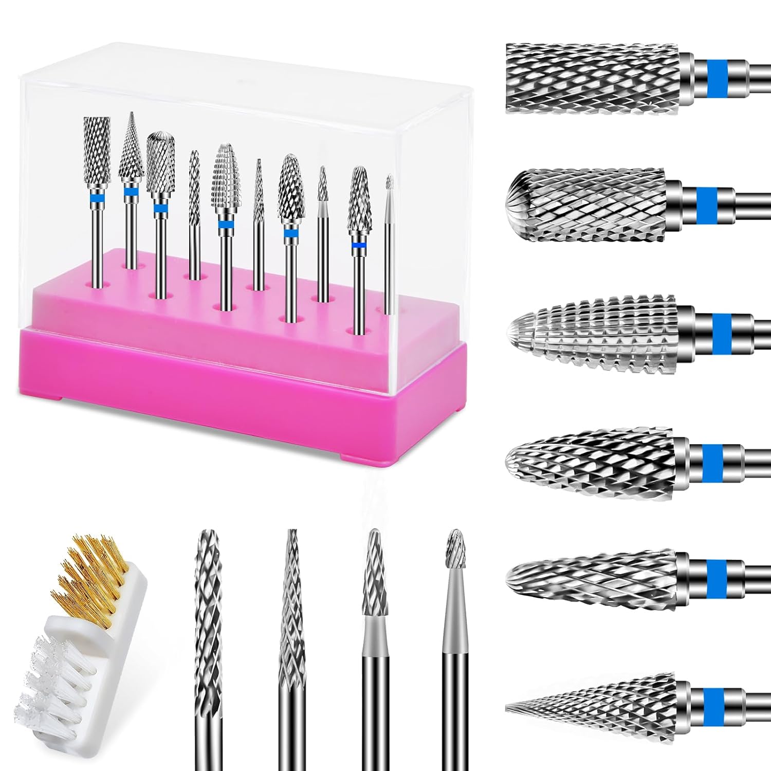 Detalle de 10 Stück Nagelfräser Bits Set – Edelstahl, 3/32 Zoll (2,35 mm), professionell für Gel- und Acrylnägel