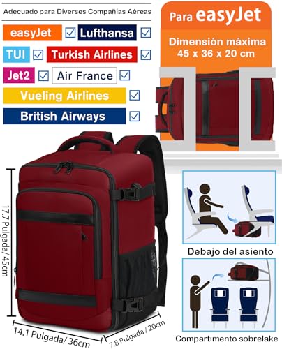 Thumbnail 1 de KLOSTAIN Mochila de Cabina 45x36x20 cm - 30 L para Easyjet y viaje diario, rojo