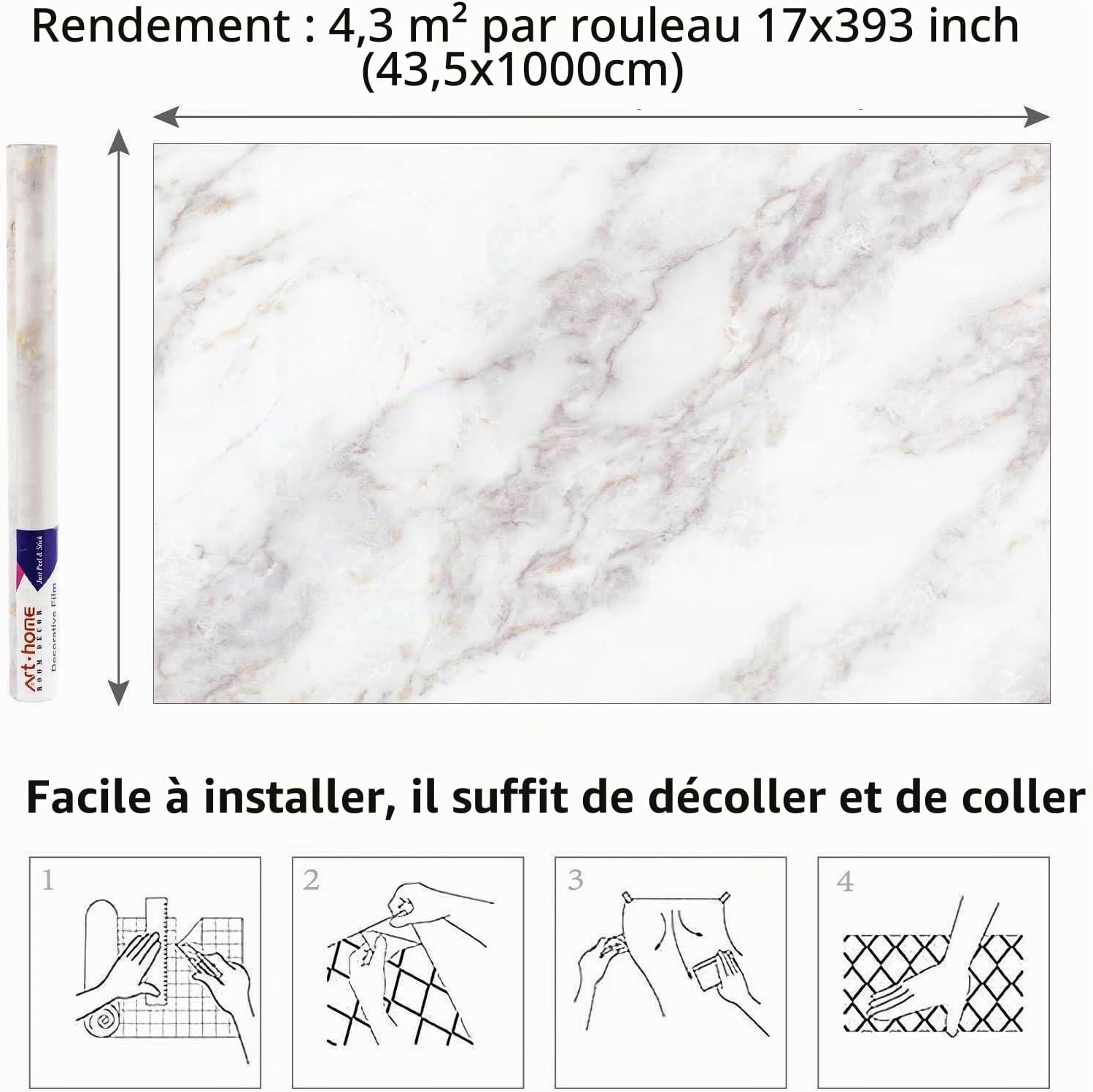 Thumbnail 6 de Arthome 545-A zelfklevende marmerfolie, wit-goud, 44 cm x 10 m