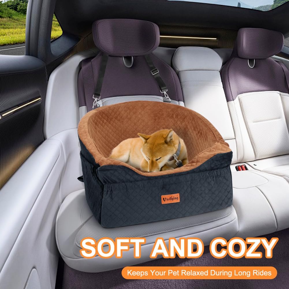 Detalle de Vivifying Hundeautositz mit Sicherheitsgurt, abnehmbarer & waschbarer Sitzerhöhung bis 11,3 kg (Braun)