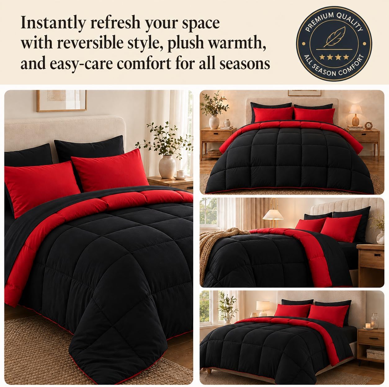 Detalle de Anluoer Queen Comforter Set 7 Piece: Reversible, Ultra-Soft, All-Season Bedding