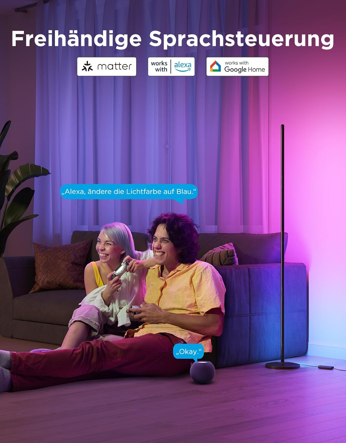 Thumbnail 3 de Govee RGBICW LED Stehlampe Wohnzimmer 2er-Set (WiFi, dimmbar, Alexa & Matter) – Schwarz