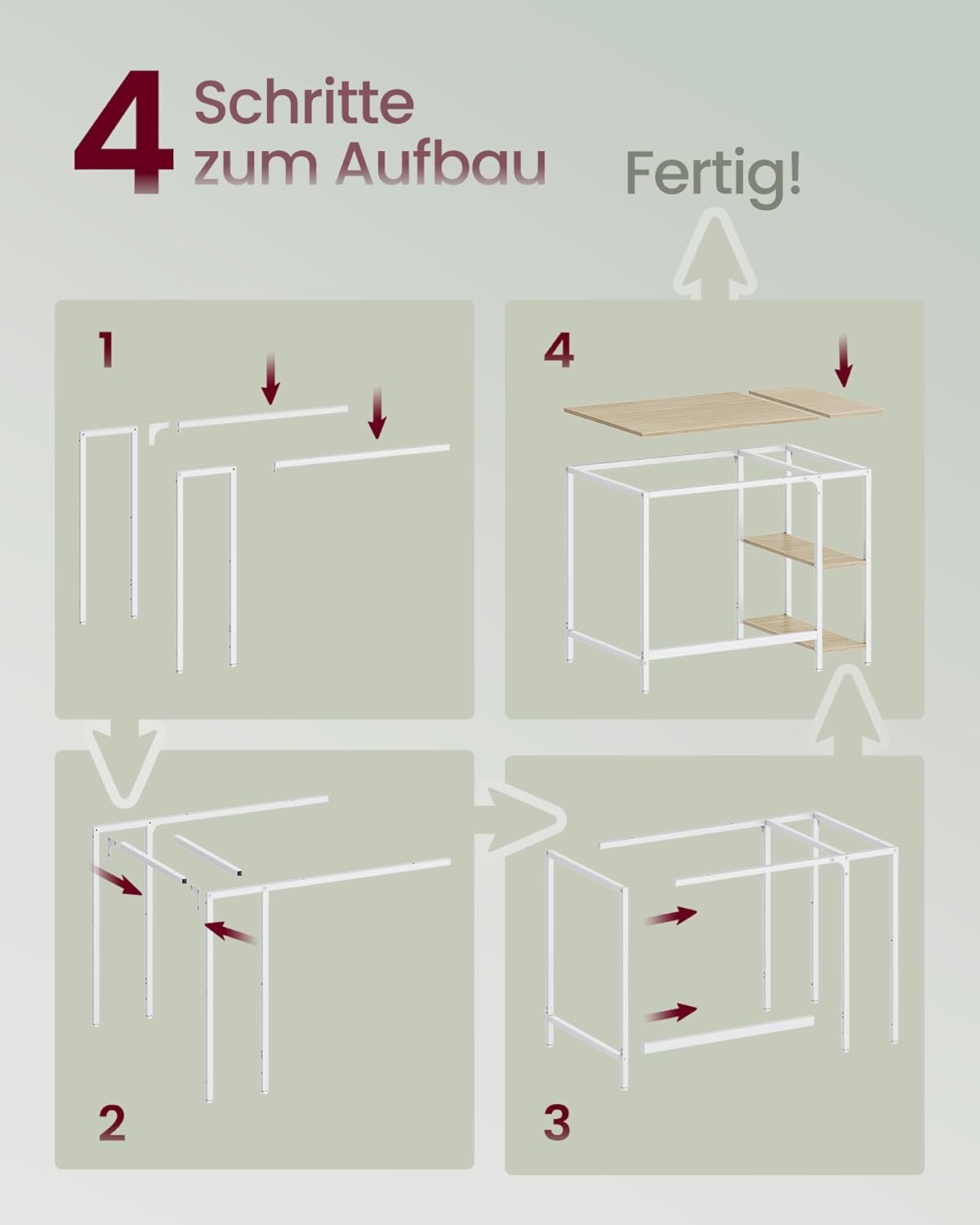 Thumbnail 6 de VASAGLE Computertisch LWD046L01 – 100 × 50 cm, naturbeige/perlweiß, stabiler Bürotisch