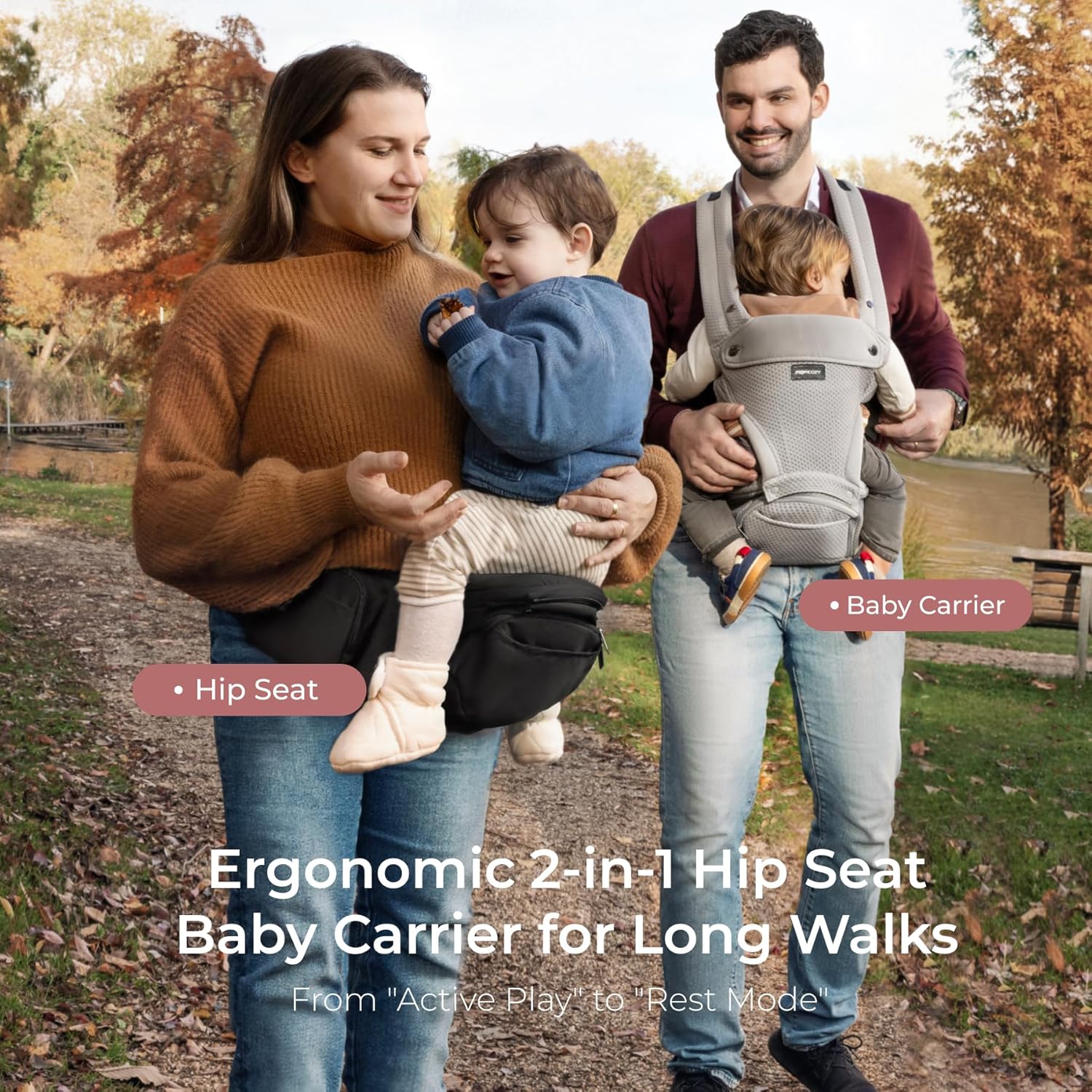 Detalle de Momcozy Baby Carrier with Hip Seat | 2-in-1 Forward-Facing Carrier for Active Babies