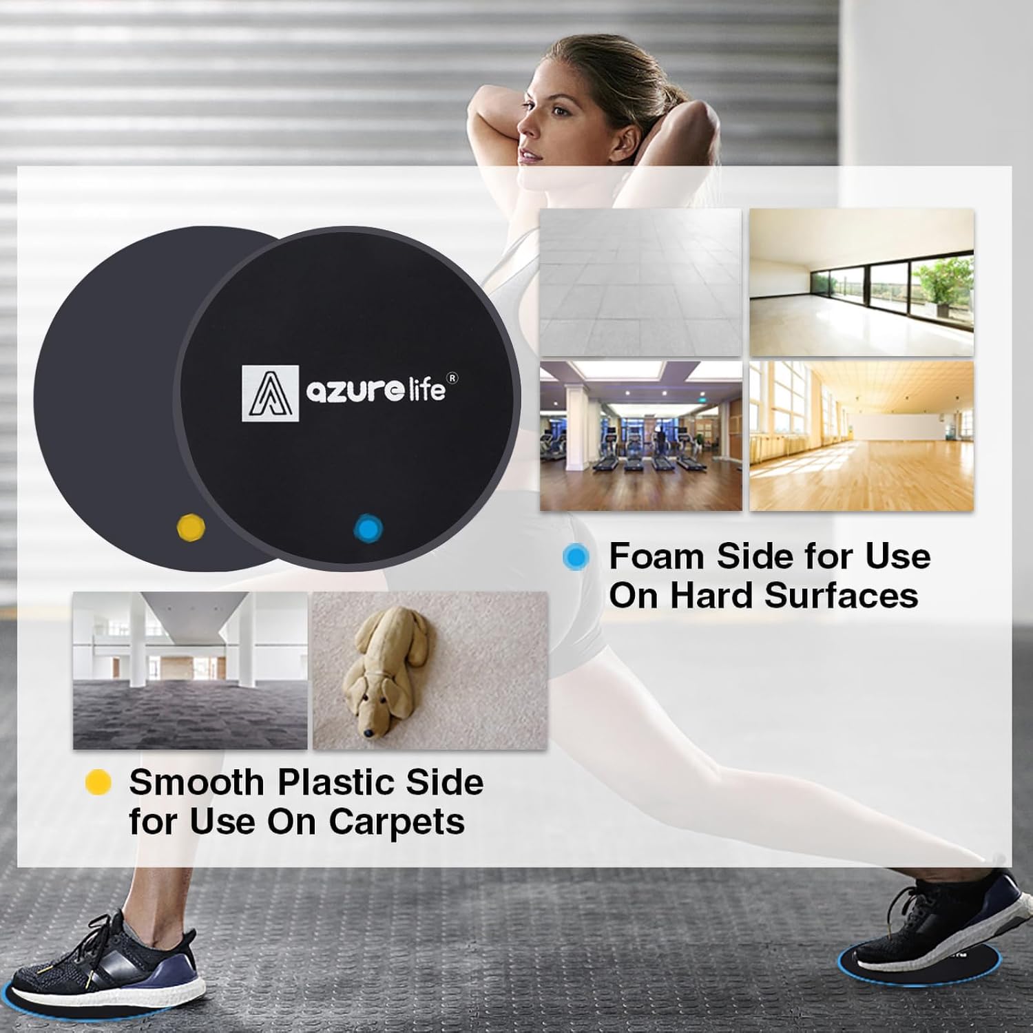 Thumbnail 1 de A AZURELIFE Exercise Core Sliders (Dual-Sided) for Carpet or Hardwood Floors