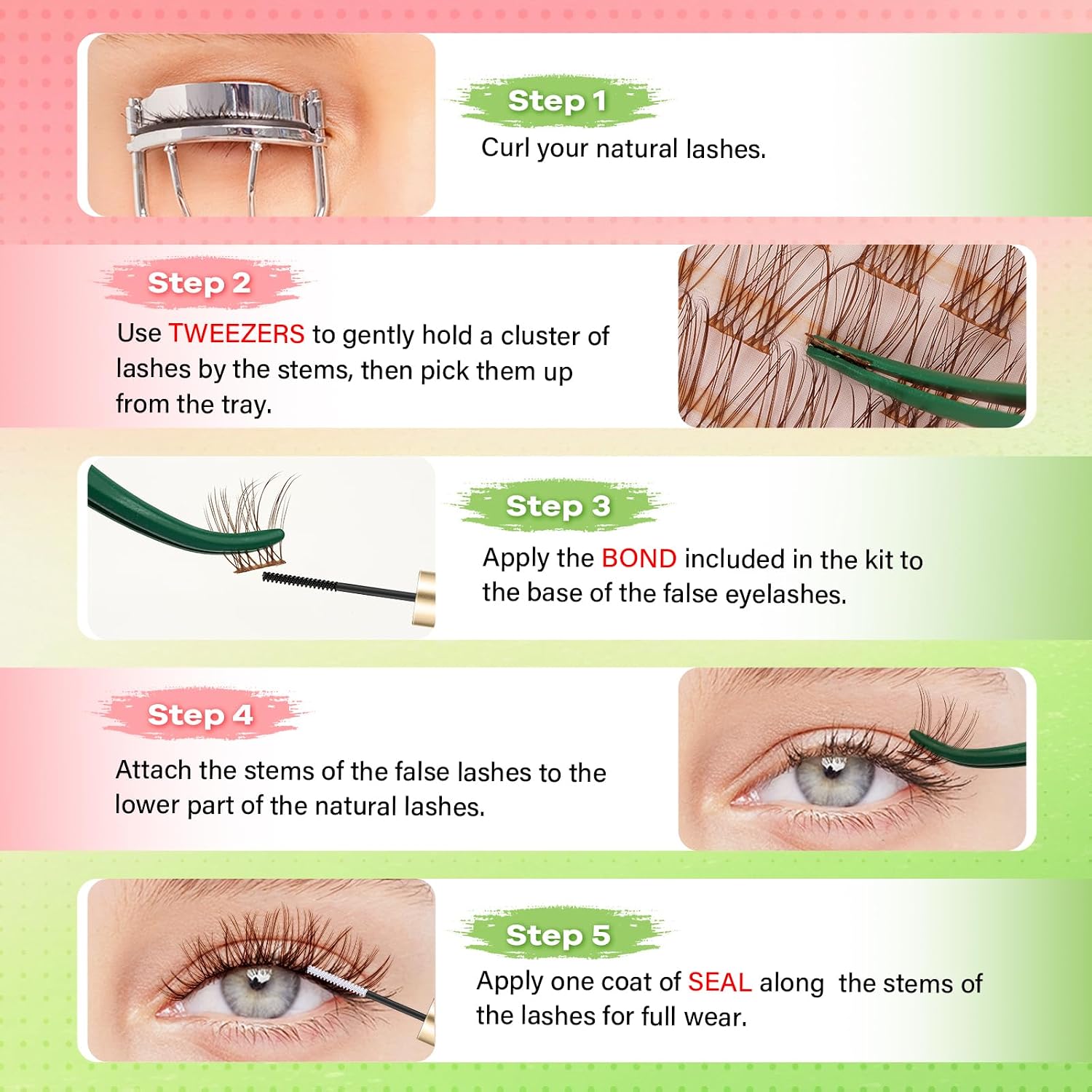 Thumbnail 6 de KEYYOU Venus Brown Lash Clusters Kit: 120 Pcs of 8–16MM C Curl Wiry, Invisible Band DIY Lash Extensions at Home