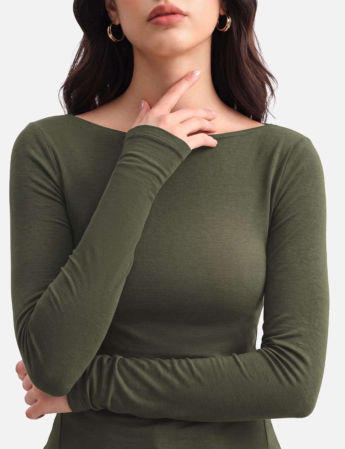 Detalle 2 de C202 Women's Merino Wool Blend Boat-Neck Long-Sleeve Fitted Tee