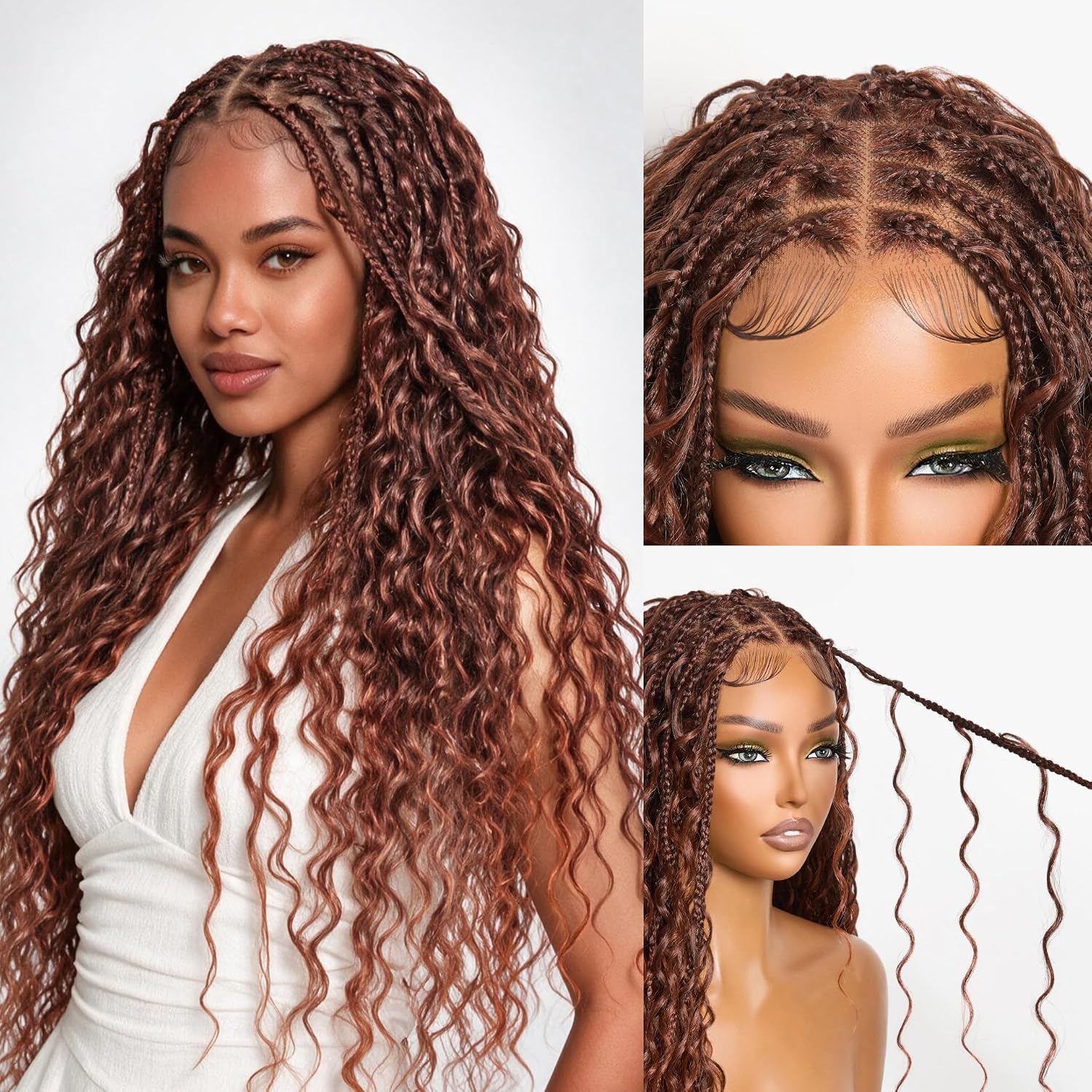 Detalle de Frodio Veralux™ Fiber Full Lace Boho Braided Wig, 30-Inch Dark Ginger