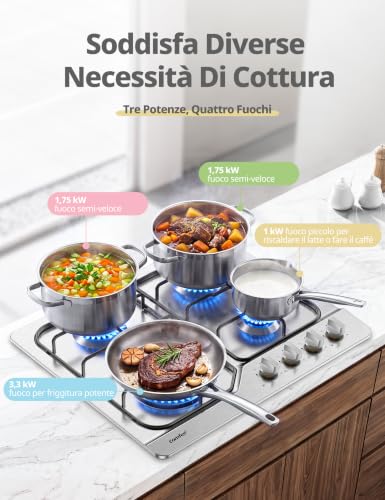 Thumbnail 3 de COMFEE CGH610X: Piano cottura a gas da incasso 4 fuochi, 60 cm in acciaio inox