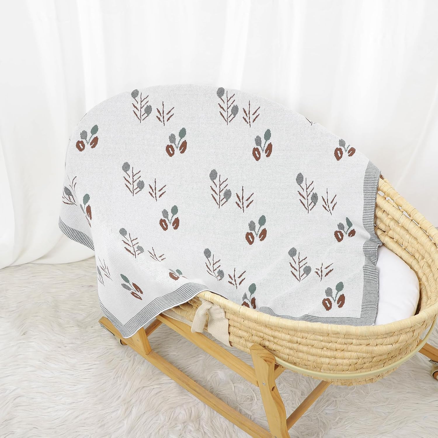 Thumbnail 2 de 100% cotton newborn baby blanket by DovFanny (100 x 80 cm) for prams, Moses baskets and swaddling