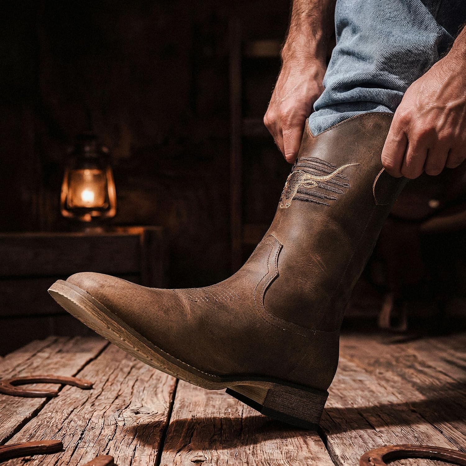 Thumbnail 1 de Winbird Men’s Square-Toe Cowboy Boots (Vegan or Genuine Leather) — Pull-On Western Boots with Slip-Resistant Outsole
