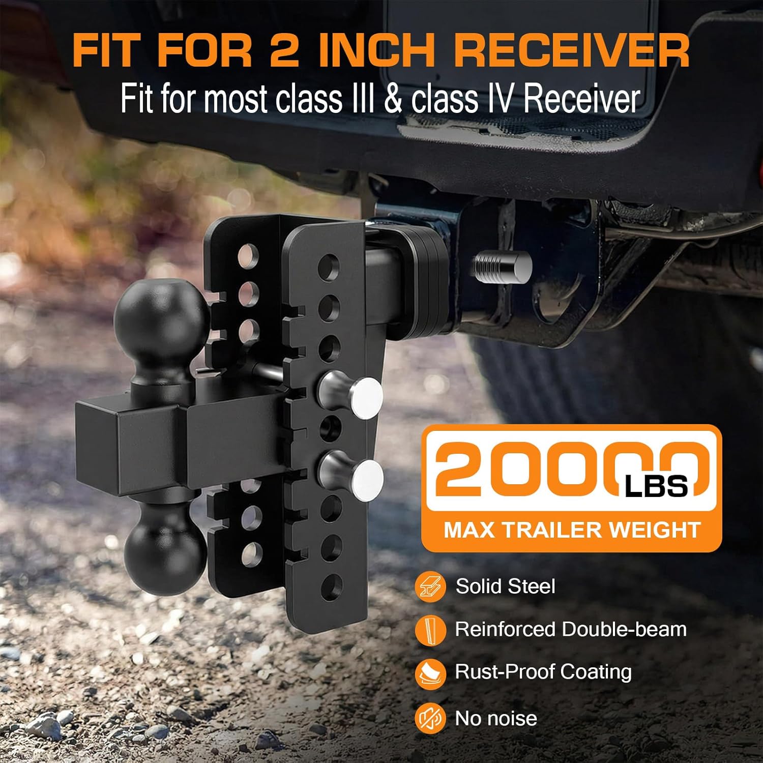 Thumbnail 1 de Vullteeon Adjustable Trailer Hitch (2-inch Receiver, 6-inch Drop/Rise) with Anti-Rattle Slot-Fit and 2-5/16" Ball