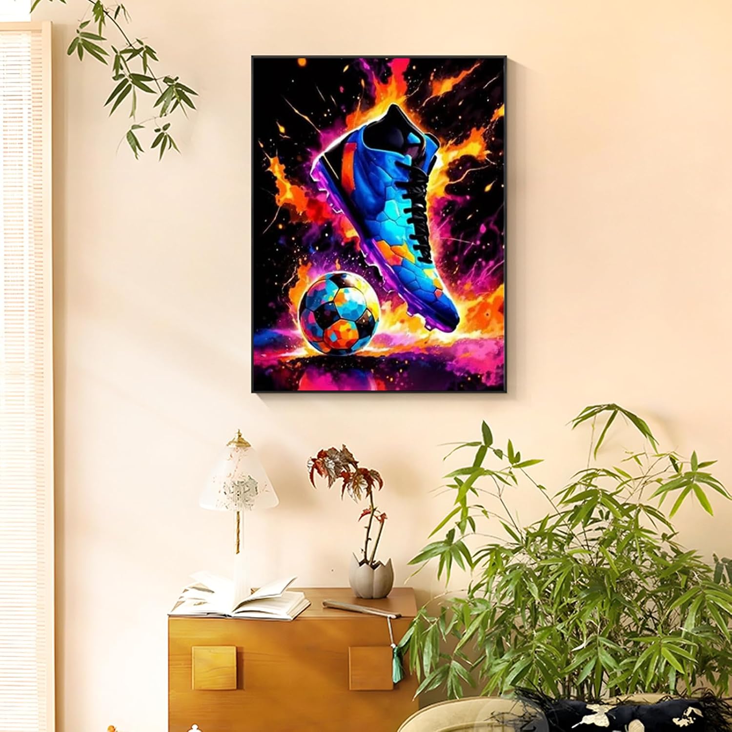 Detalle de Miquans Art Malen nach Zahlen Erwachsene Fußball (40x50 cm) – DIY Paint-by-Numbers für Wanddeko