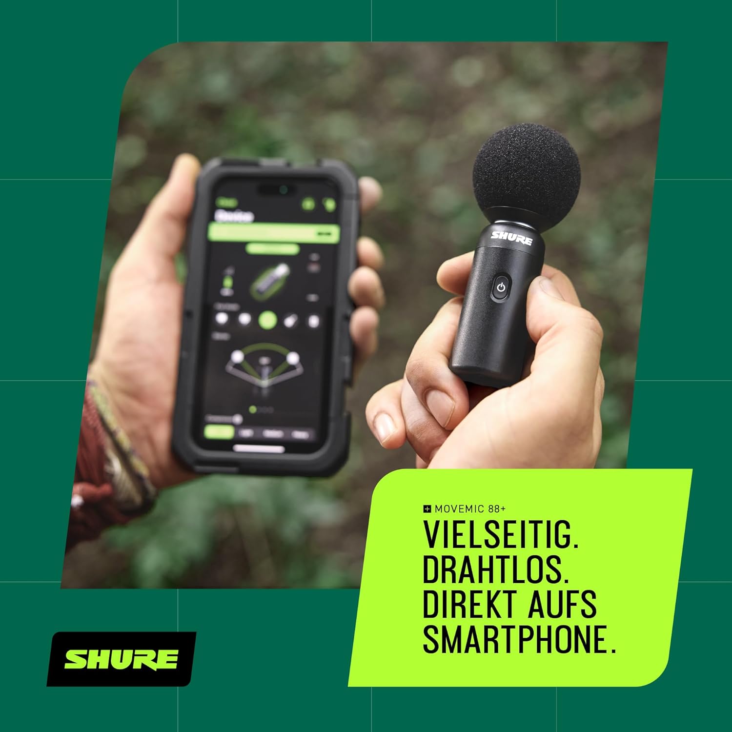 Detalle de Shure MoveMic 88+ Drahtloses Mikrofon – Professioneller Audio-Recorder für Feldaufnahmen, Interviews und Filmprojekte
