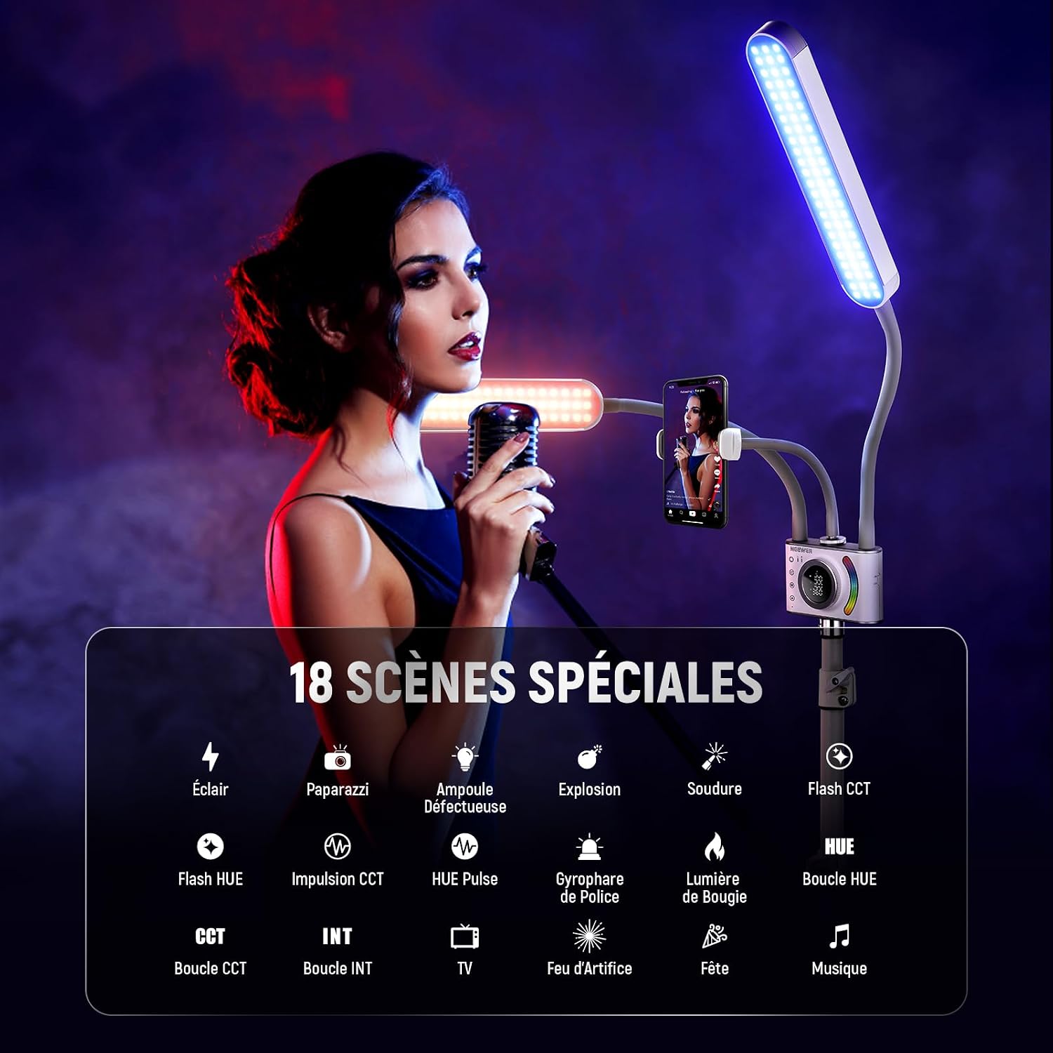 Detalle 2 de NEEWER BH40C kit baton lumineux RGB pour esthéticienne, contrôle app/Barre tactile