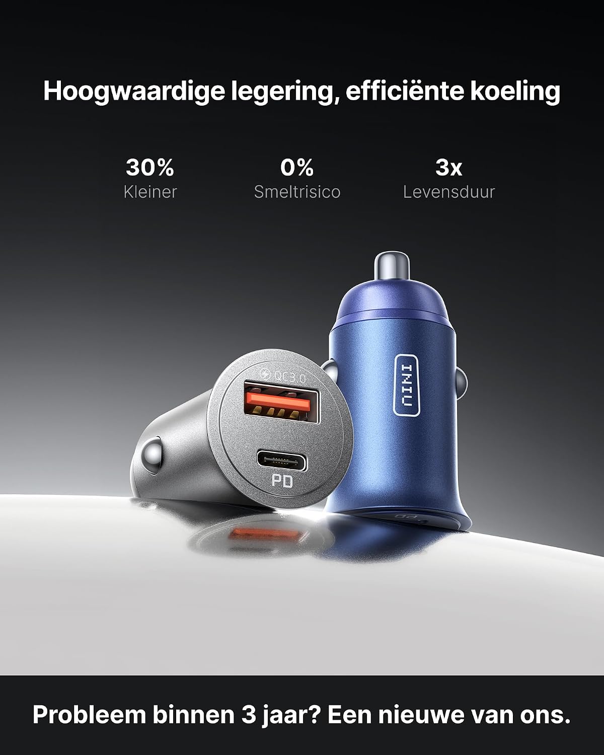 Thumbnail 2 de INIU 60W autolader met USB-C- en USB-A-poort van maximaal 30W