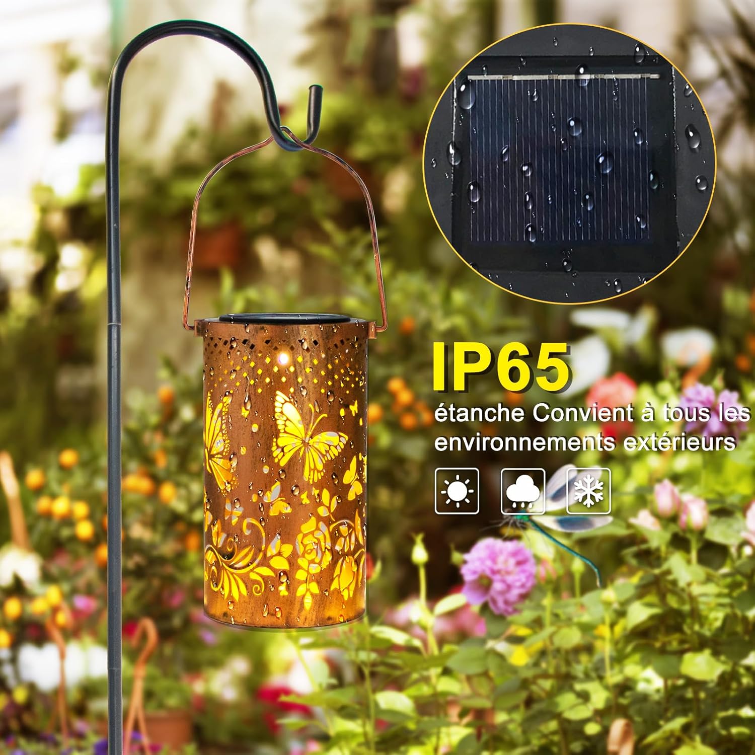 Thumbnail 5 de Solar Laternen Outdoor Hängelaternen mit Schmetterling-Motiv (wasserdicht, LED) – Deko für Garten, Terrasse & Weg