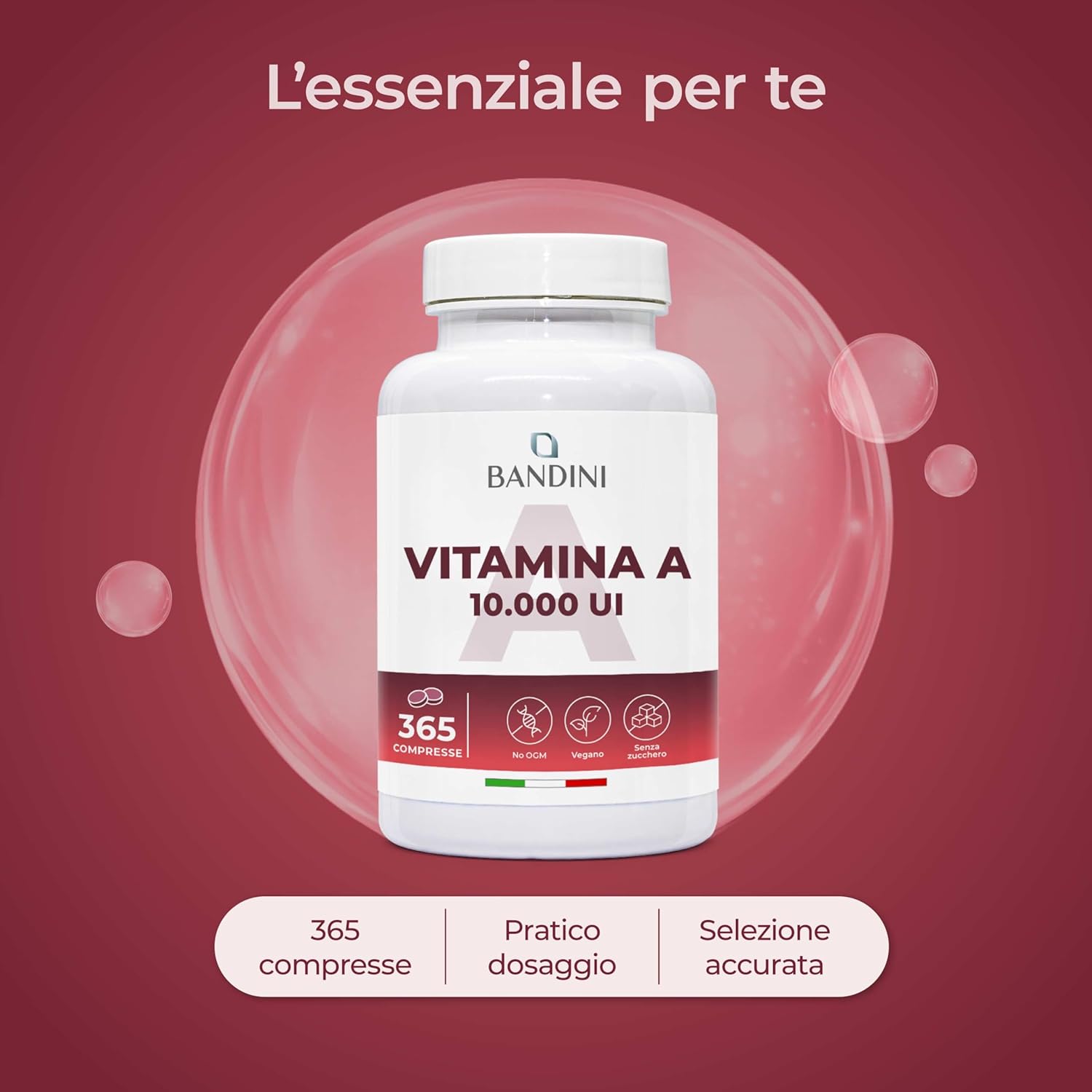 Detalle de Bandini Vitamina A Pura 365 microcompresse vegane (1+ anno) – acetato di retinile, alternativa alle gocce