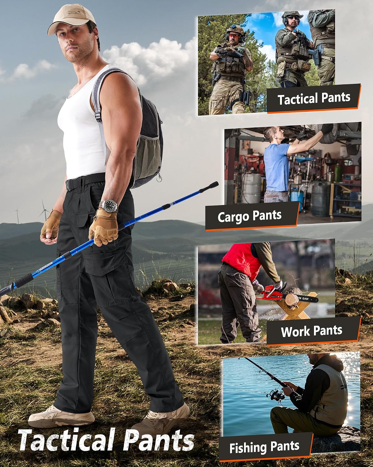 Detalle 2 de IGOLUMON Work Trousers Men Cargo Stretch Fit Tactical Work Pants with Multi-Pockets