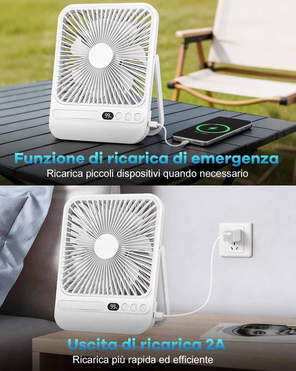 Thumbnail 6 de Ventilatore portatile 7 pollici con luce: autonomia fino a 28 ore, ultrasottile e regolabile
