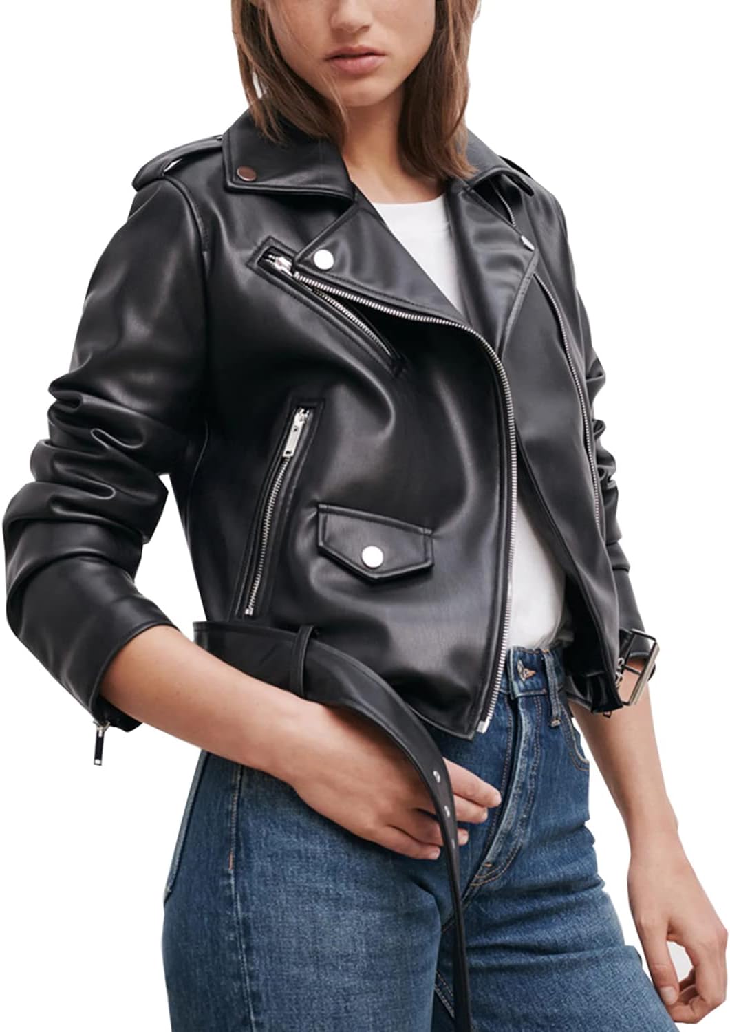Detalle de LY VAREY LIN Women's Faux Leather Motorcycle Jacket, PU