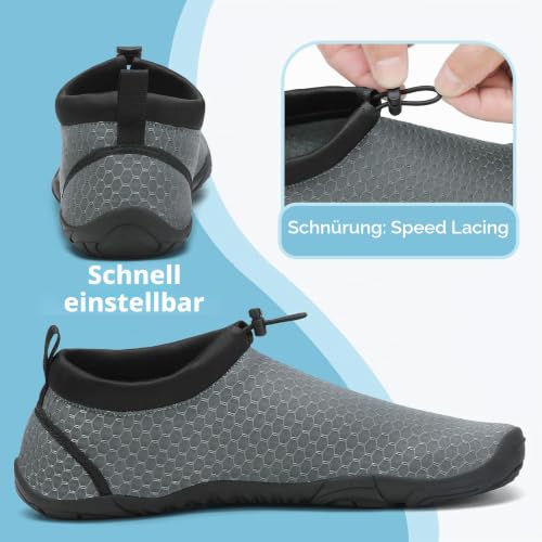 Detalle de Mishansha Herren Badeschuhe Barfuß Wasserschuhe Dunkelgrau Gr.39