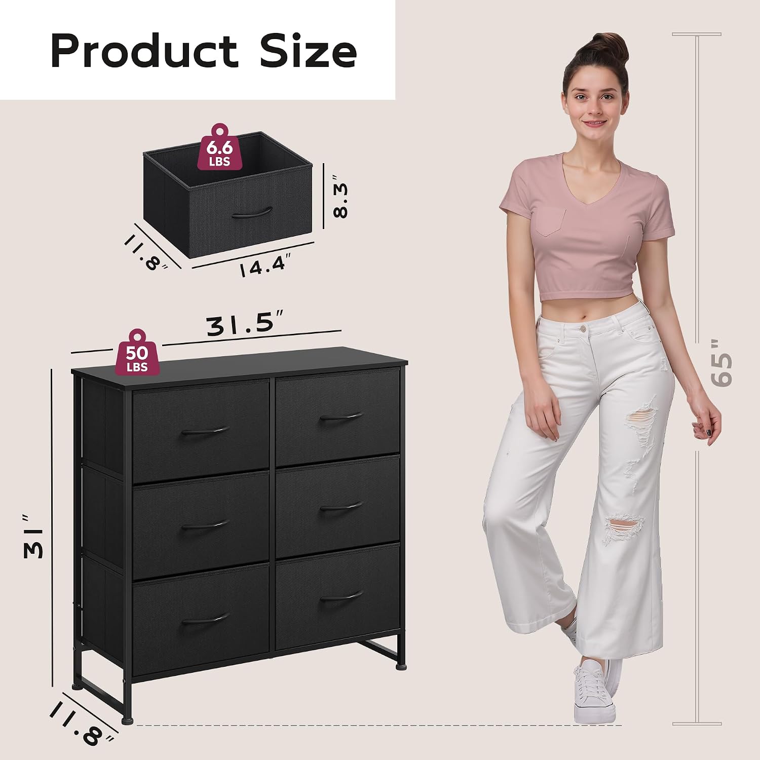 Thumbnail 2 de WLIVE Fabric Dresser with 6 Drawers