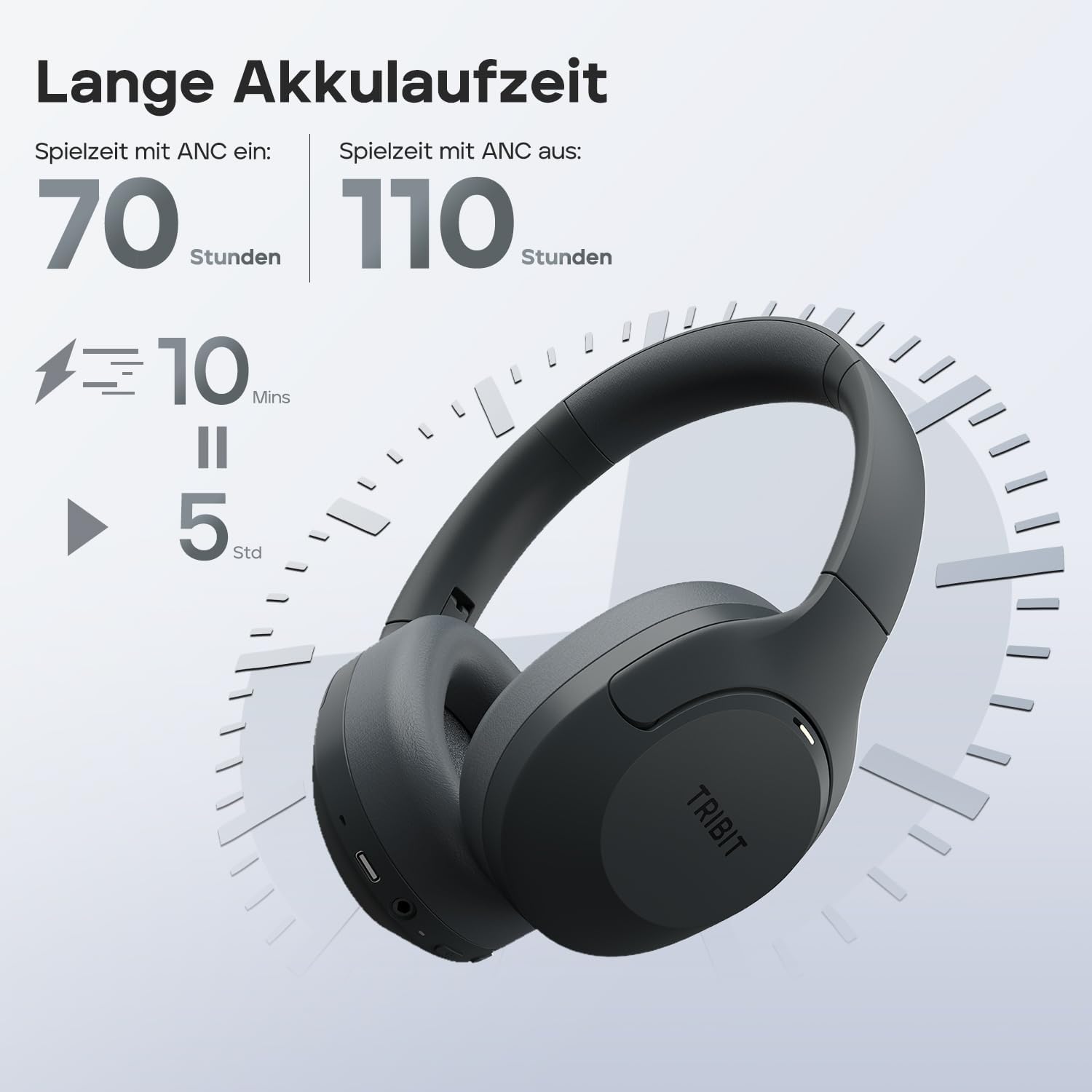 Detalle de Tribit QuietPlus 81 Over‑Ear Kopfhörer 110 Std. 📧