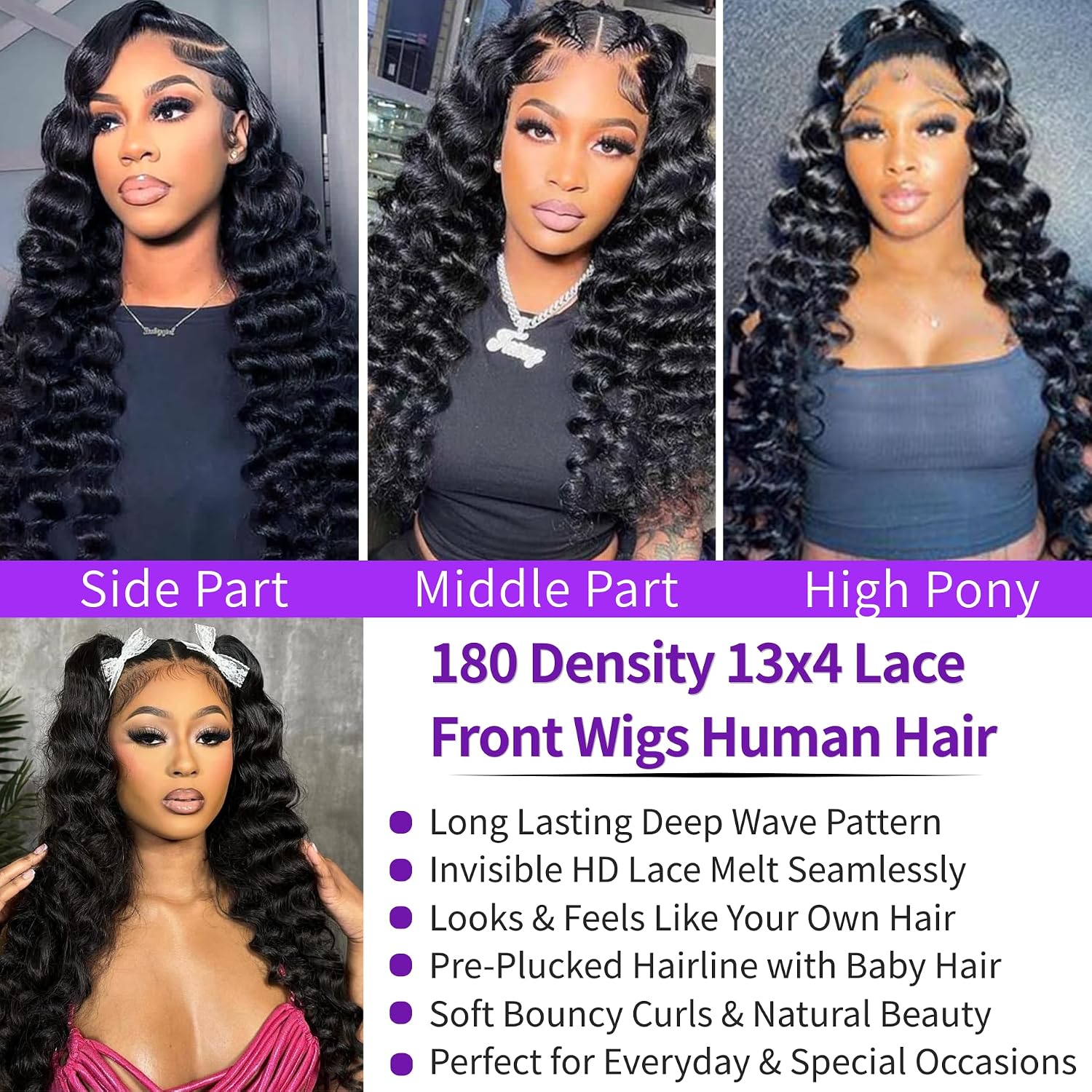 Thumbnail 6 de NKTU Deep Wave Lace Front Wig 180 Density