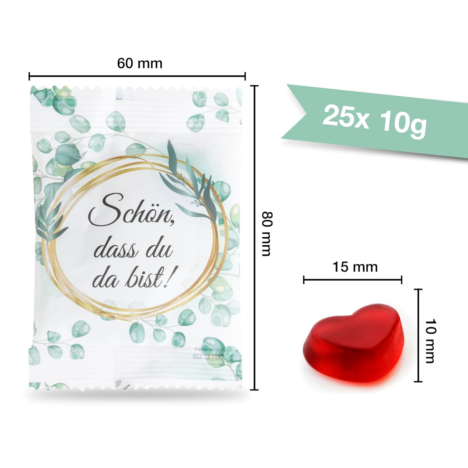 Thumbnail 1 de FOOD crew Fruchtgummi Herzen „Schön, dass du da bist“ als Hochzeits-Gastgeschenk (25 x 10 g)