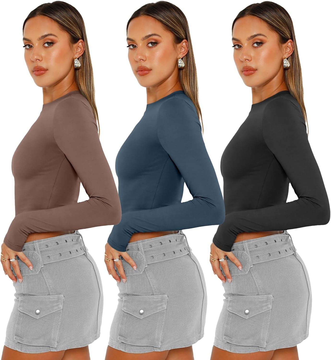 Detalle de AUTOMET 3-Pack Long Sleeve Crop Tops 2026