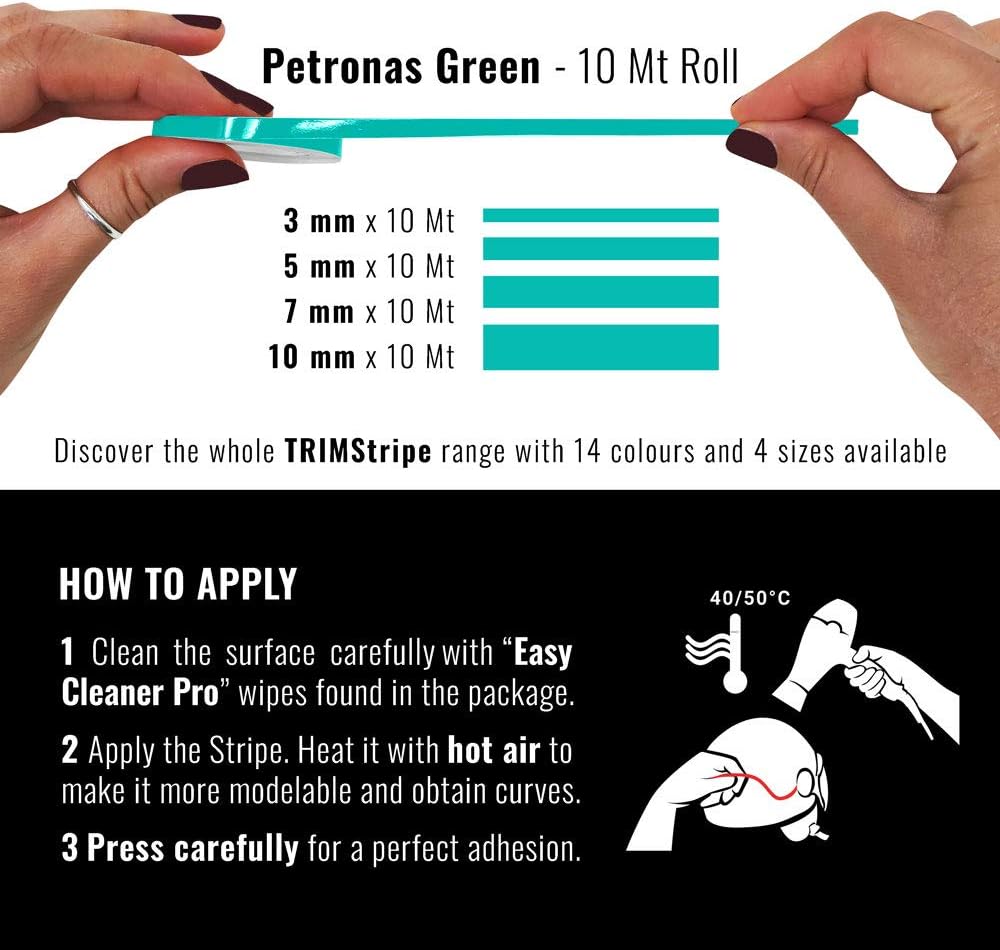 Thumbnail 2 de 4R Quattroerre.it 10471 Trim Stripes Adhesive Strips for Cars, Petronas Green, 5 mm x 10 m