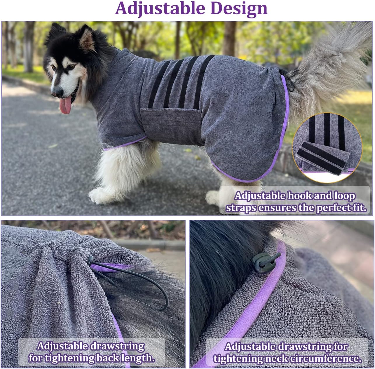 Thumbnail 6 de Dog Drying Coat Bathrobe Towel – Microfibre, Quick-Dry, Adjustable Fit for All Breeds