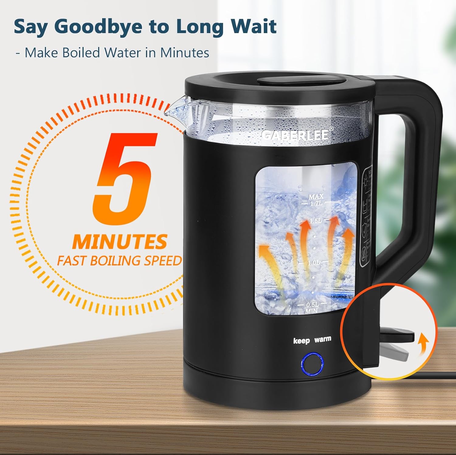 Detalle 2 de Aqualix Electric Kettle 1.7L 3000W with Keep Warm
